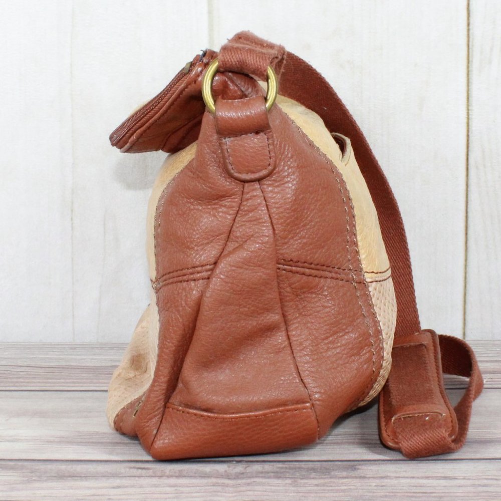 The Sak Brown Colorblock Snakeskin Leather Slouch Boho Crossbody Shoulder Bag - Picture 4 of 12